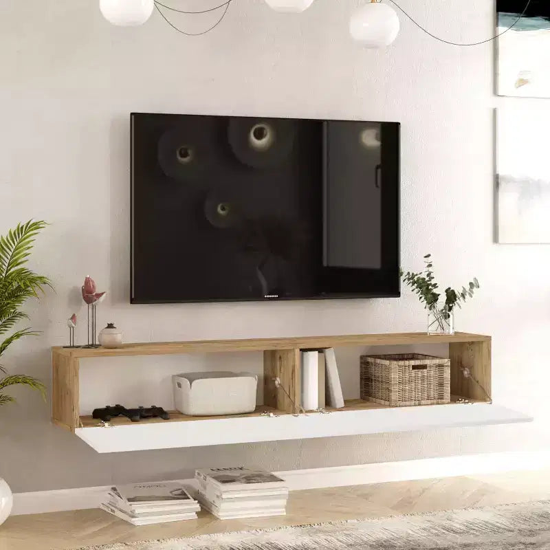 Meuble TV Console de divertissement avec étagères de rangement et portes