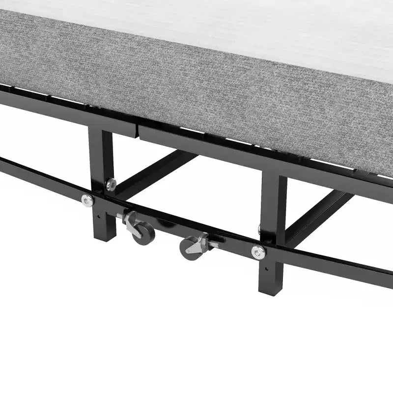 Lit pliant en métal avec matelas en mousse à ressorts ensachés, facile à ranger et mobile grâce à 4 roulettes
