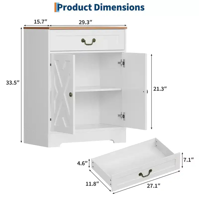 Meuble de bar à café de ferme avec 2 portes et tiroir, buffet de rangement de cuisine, étagère réglable, capacité de 68 kg, assemblage facile pour salle à manger
