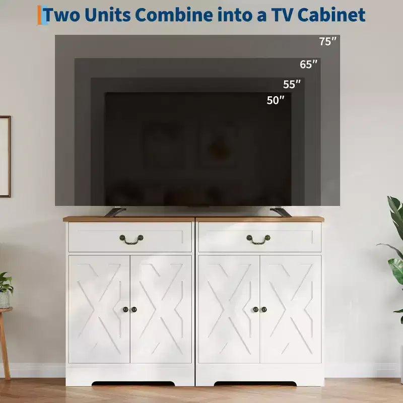 Meuble de bar à café de ferme avec 2 portes et tiroir, buffet de rangement de cuisine, étagère réglable, capacité de 68 kg, assemblage facile pour salle à manger