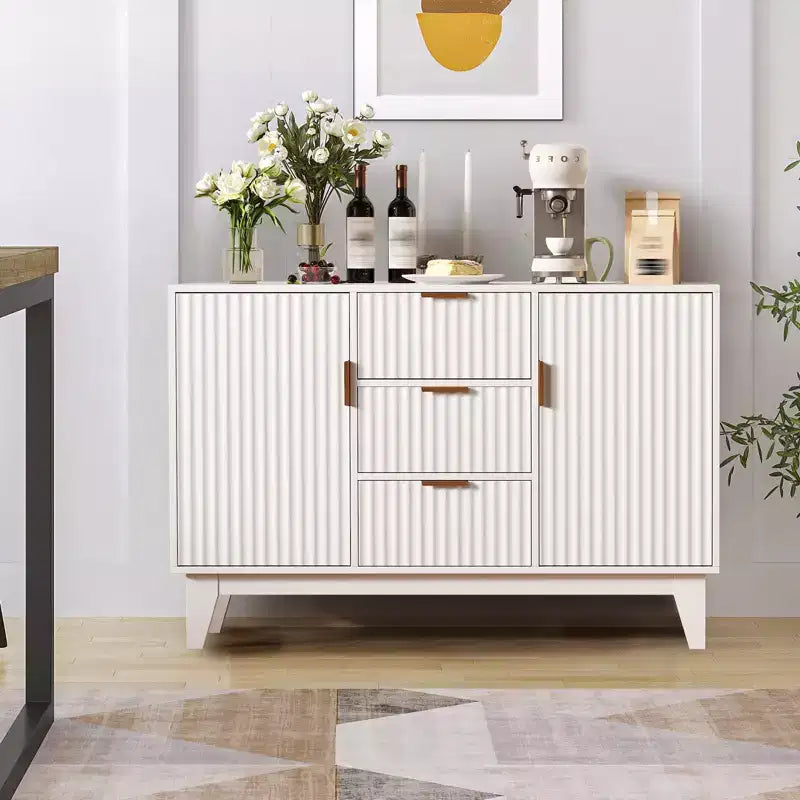 Buffet de salle à manger à cannelures, grand buffet de bar à café de 120 cm avec 3 tiroirs et 2 portes pour cuisine, salon, entrée