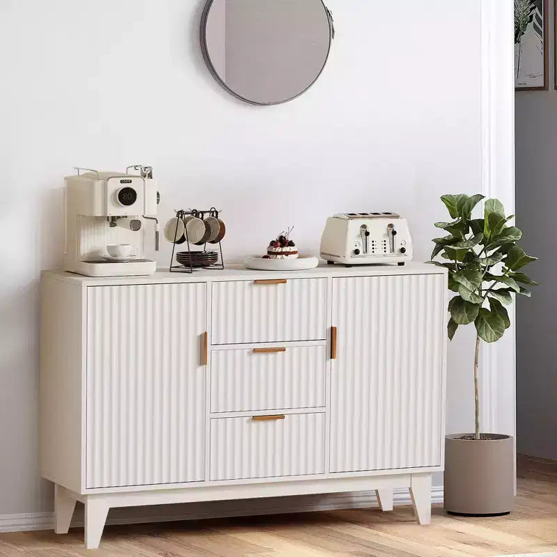 Buffet de salle à manger à cannelures, grand buffet de bar à café de 120 cm avec 3 tiroirs et 2 portes pour cuisine, salon, entrée