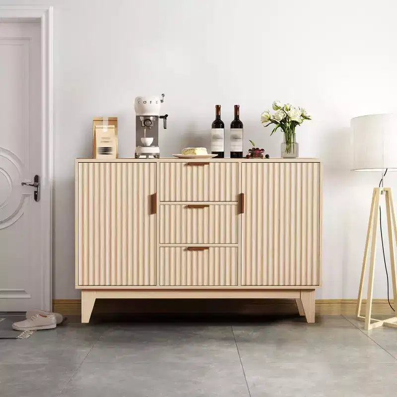 Buffet de salle à manger à cannelures, grand buffet de bar à café de 120 cm avec 3 tiroirs et 2 portes pour cuisine, salon, entrée