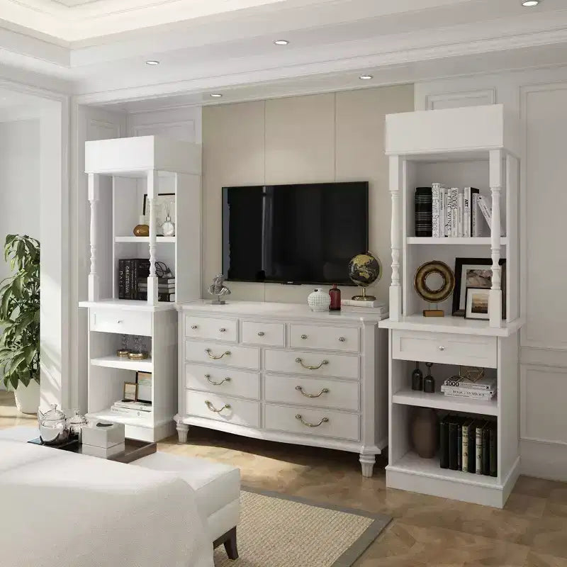Grande vitrine et meuble de rangement blancs Étagères décoratives + tiroir, Polyvalents pour tous les espaces de la maison