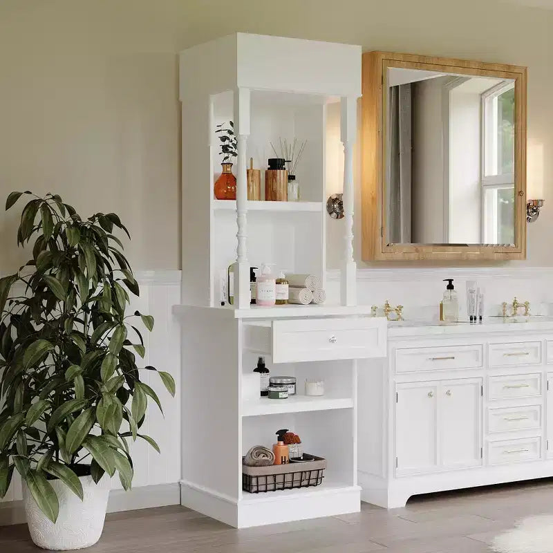 Grande vitrine et meuble de rangement blancs Étagères décoratives + tiroir, Polyvalents pour tous les espaces de la maison