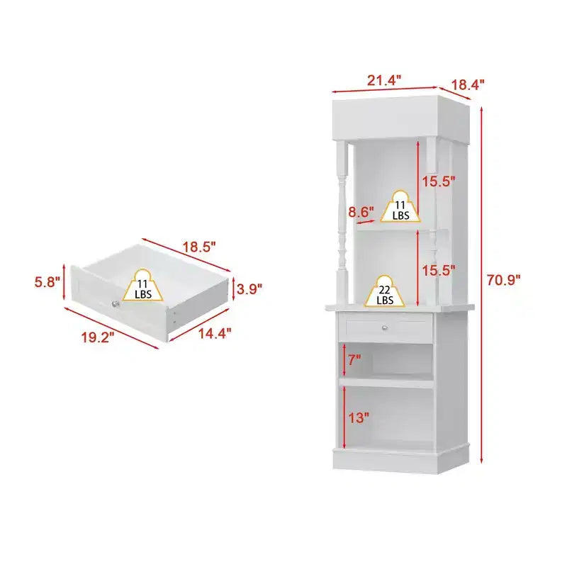 Grande vitrine et meuble de rangement blancs Étagères décoratives + tiroir, Polyvalents pour tous les espaces de la maison