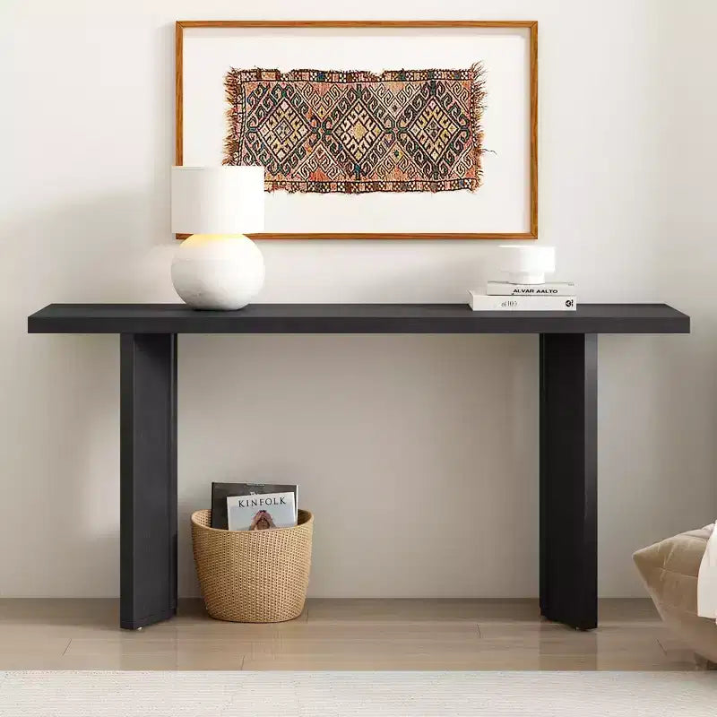 Console minimaliste en bois avec pieds géométriques, Table d'entrée en bois de style ferme pour le salon et l'entrée