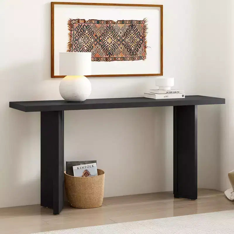 Console minimaliste en bois avec pieds géométriques, Table d'entrée en bois de style ferme pour le salon et l'entrée