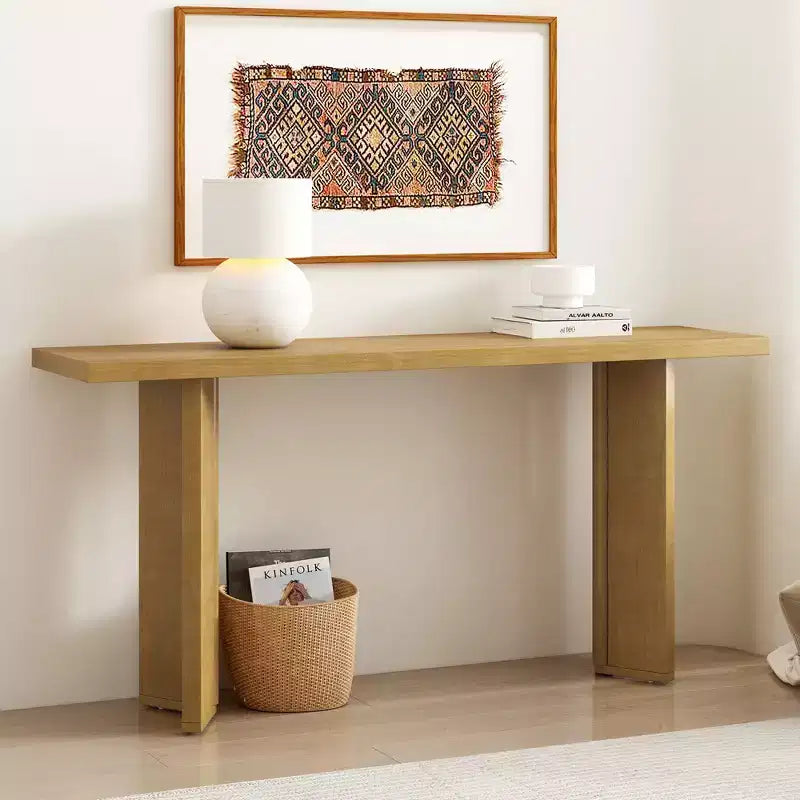 Console minimaliste en bois avec pieds géométriques, Table d'entrée en bois de style ferme pour le salon et l'entrée