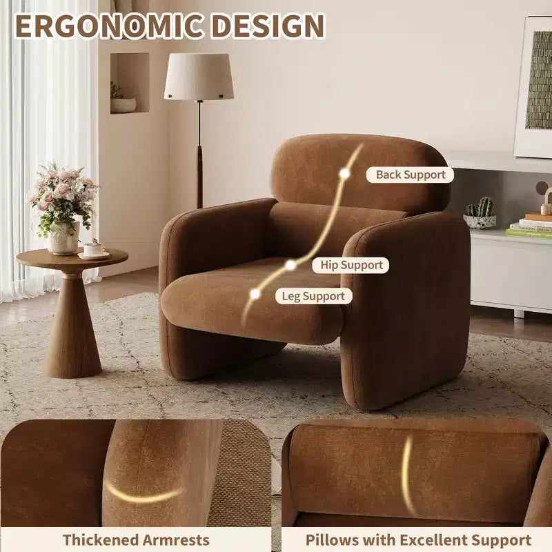 Fauteuil d'appoint moderne, Fauteuil de salon à ossature bois, Fauteuil de lecture confortable pour Salon, Chambre à coucher, Appartement, Coin