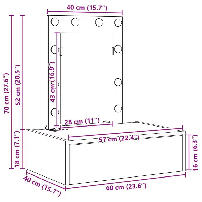 Coiffeuse moderne et minimaliste, élégante avec miroir clair et tiroirs de rangement intelligents pour l'organisation quotidienne