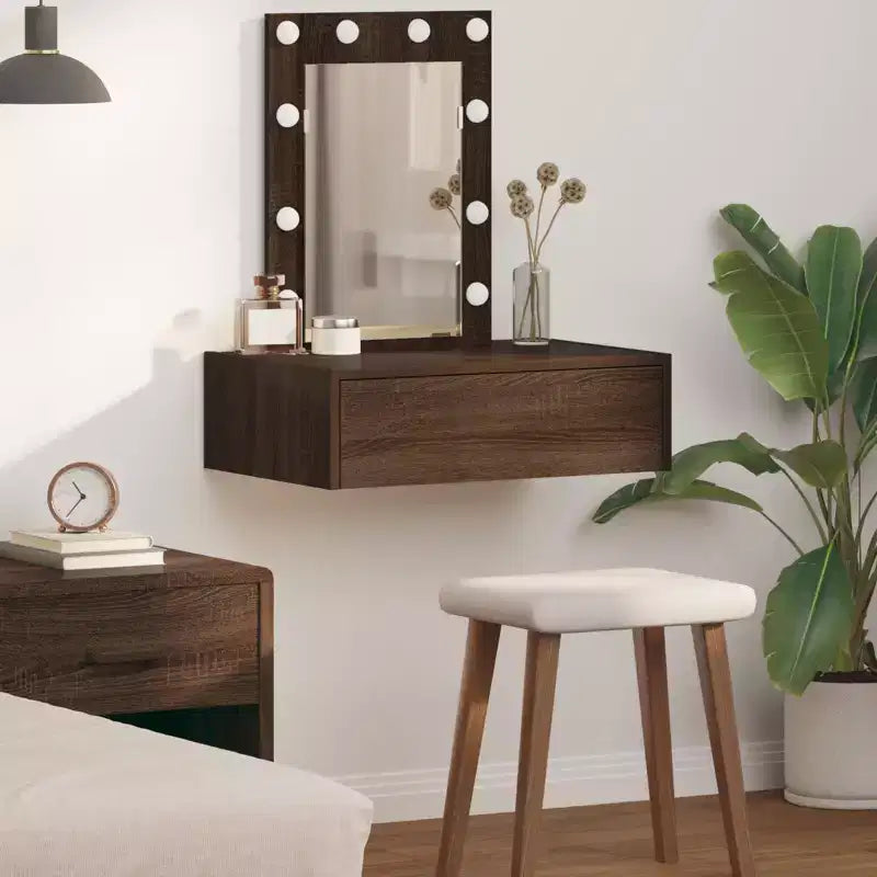 Coiffeuse moderne et minimaliste, élégante avec miroir clair et tiroirs de rangement intelligents pour l'organisation quotidienne