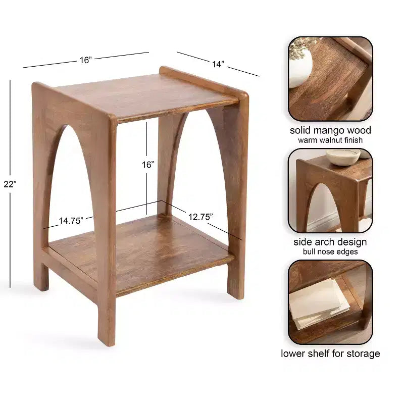 Table d'appoint en bois, 16x14x22, Noyer brun