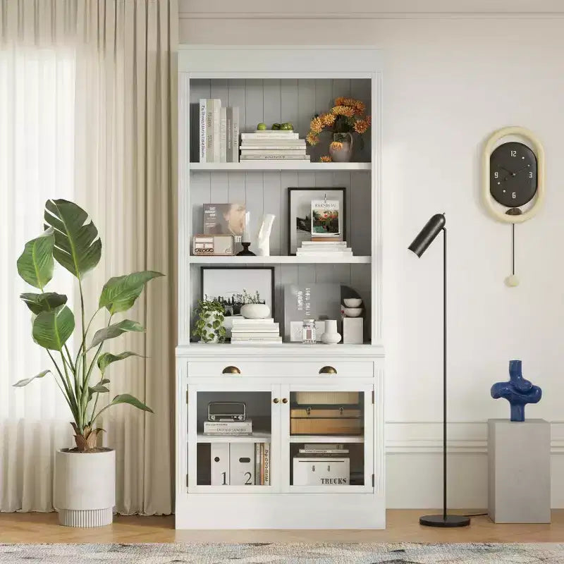 Vitrine moderne avec 2 portes vitrées, étagère réglable et tiroir de rangement