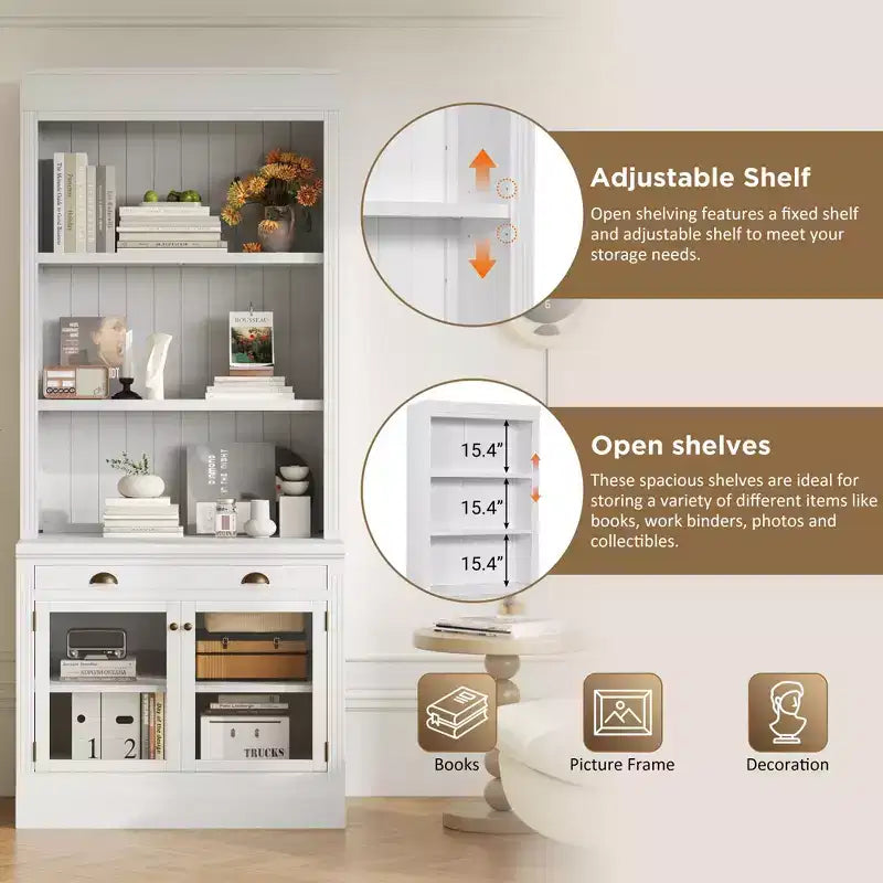 Vitrine moderne avec 2 portes vitrées, étagère réglable et tiroir de rangement