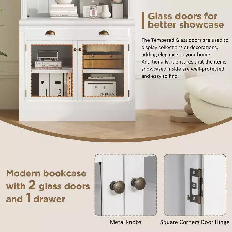 Vitrine moderne avec 2 portes vitrées, étagère réglable et tiroir de rangement