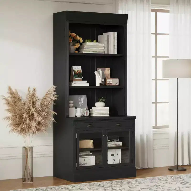 Vitrine moderne avec 2 portes vitrées, étagère réglable et tiroir de rangement