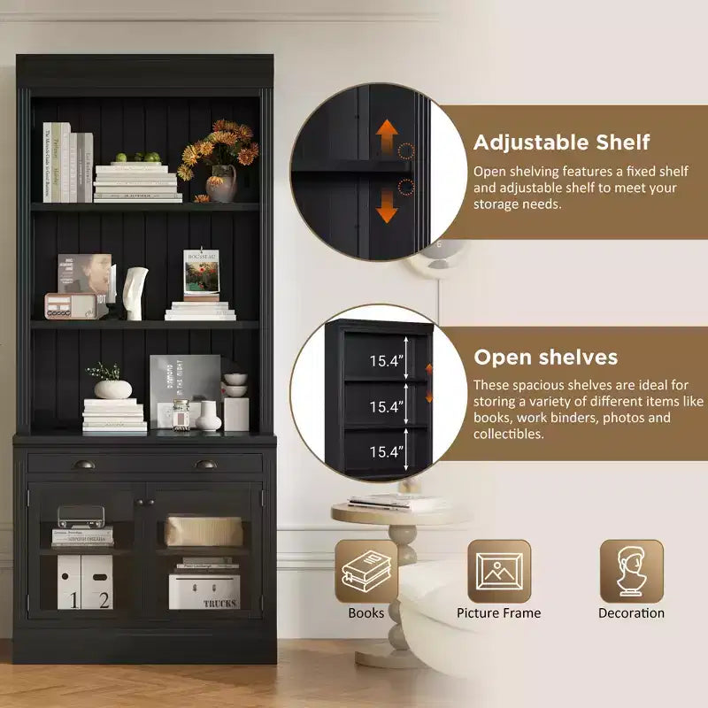 Vitrine moderne avec 2 portes vitrées, étagère réglable et tiroir de rangement
