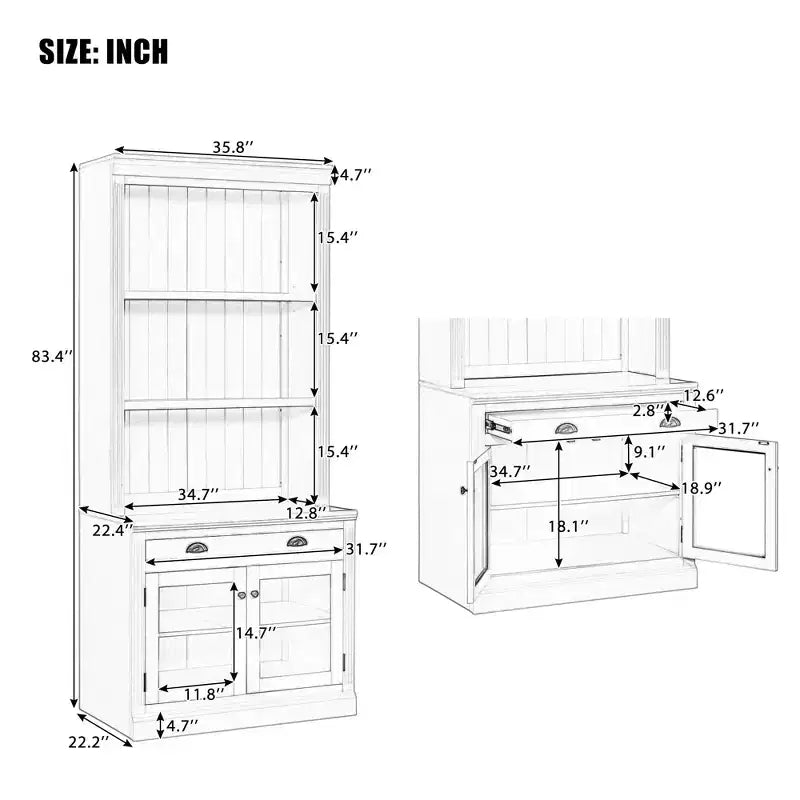 Vitrine moderne avec 2 portes vitrées, étagère réglable et tiroir de rangement