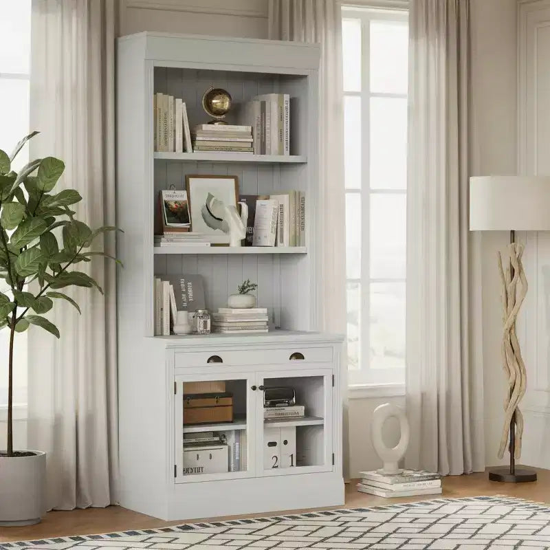Vitrine moderne avec 2 portes vitrées, étagère réglable et tiroir de rangement
