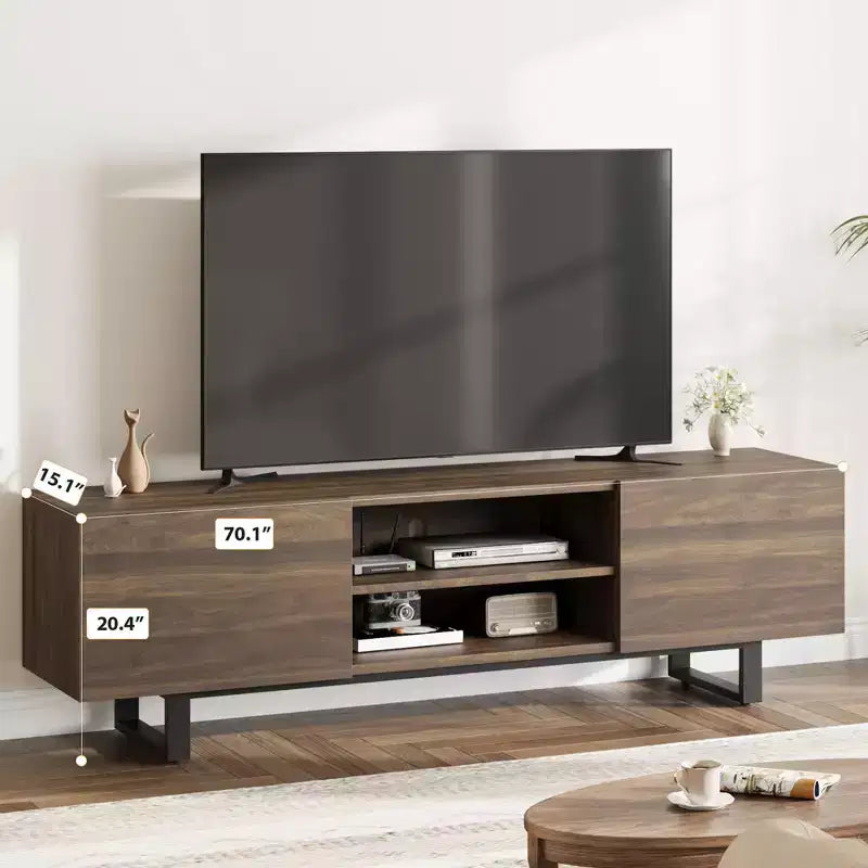 Meuble TV de style industriel avec deux tiroirs, convient pour TV de 80 pouces, meuble média en bois pour salons