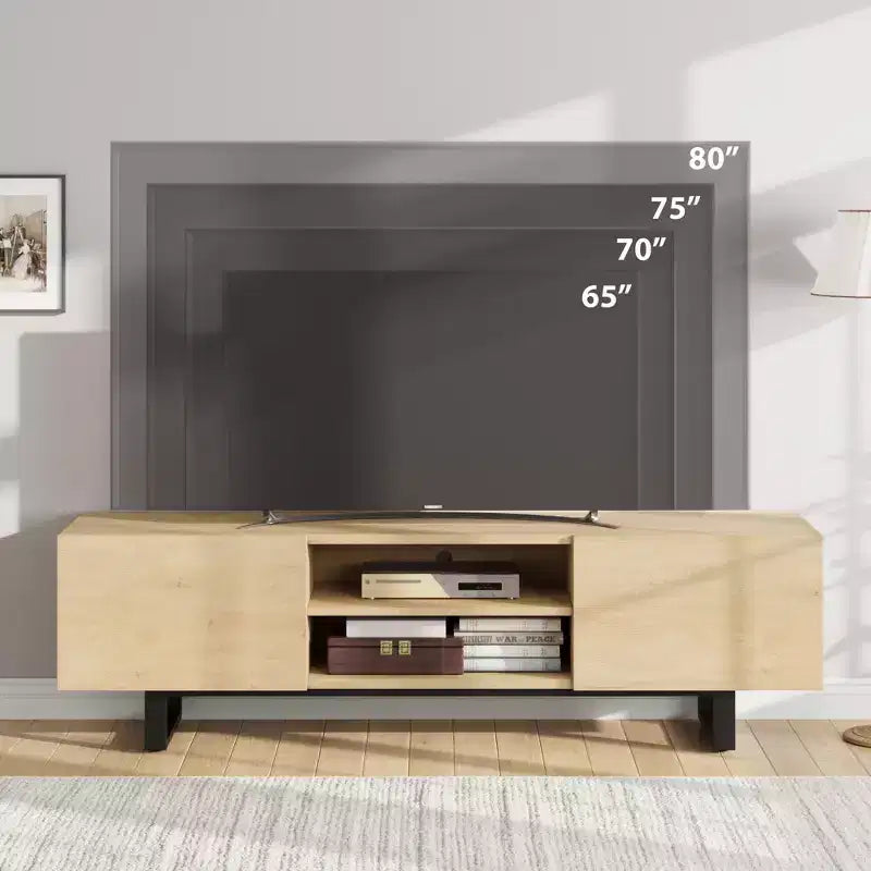 Meuble TV de style industriel avec deux tiroirs, convient pour TV de 80 pouces, meuble média en bois pour salons