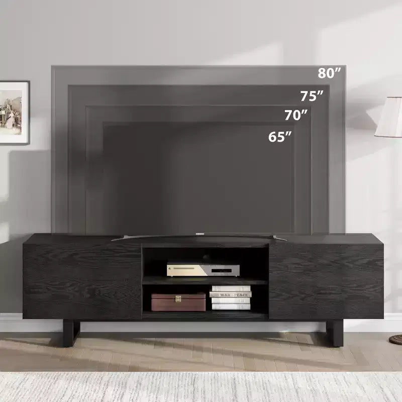 Meuble TV de style industriel avec deux tiroirs, convient pour TV de 80 pouces, meuble média en bois pour salons