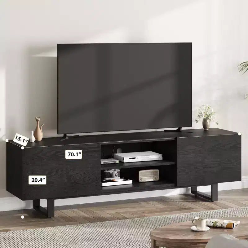 Meuble TV de style industriel avec deux tiroirs, convient pour TV de 80 pouces, meuble média en bois pour salons