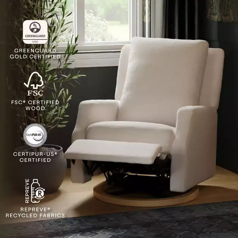 Fauteuil inclinable électronique et planeur pivotant - Tissu écologique crème haute performance
