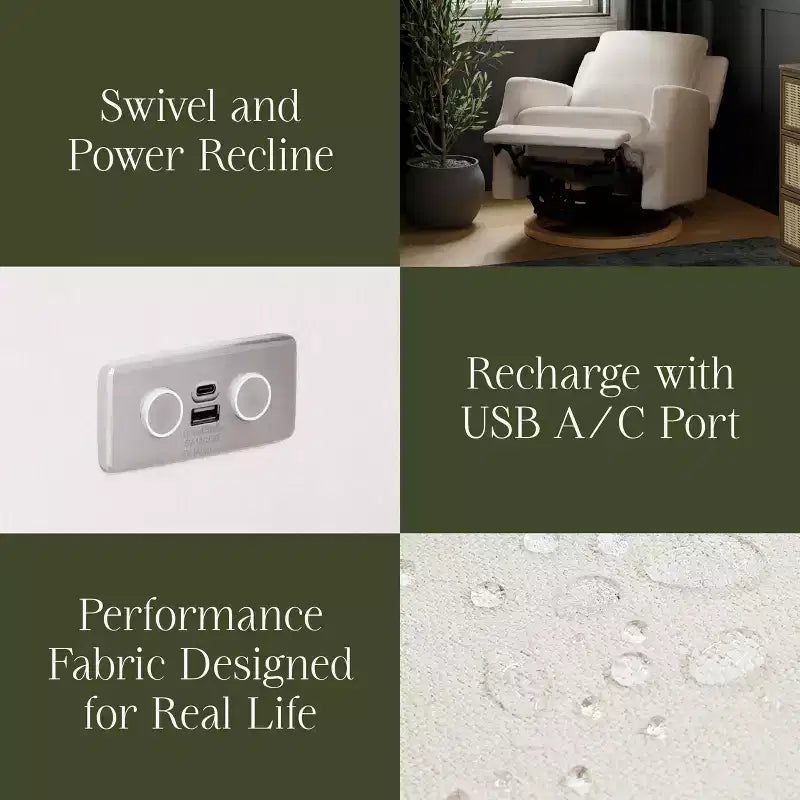 Fauteuil inclinable électronique et planeur pivotant - Tissu écologique crème haute performance