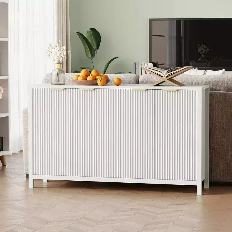 Buffet moderne cannelé de 55", armoire de rangement, buffet/crédence en bois à 4 portes avec étagère réglable pour salle à manger, cuisine et salon
