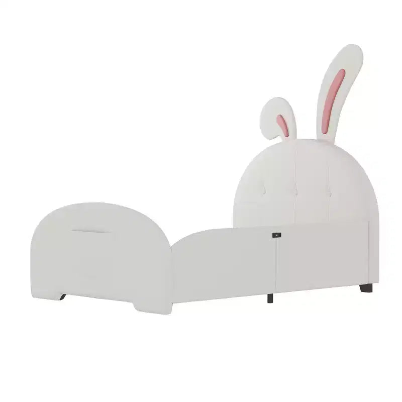 Lit capitonné simple, Cadre de lit princesse en forme de lapin pour garçons et filles, Lit plateforme simple avec tête de lit et panneau de pied pour enfants
