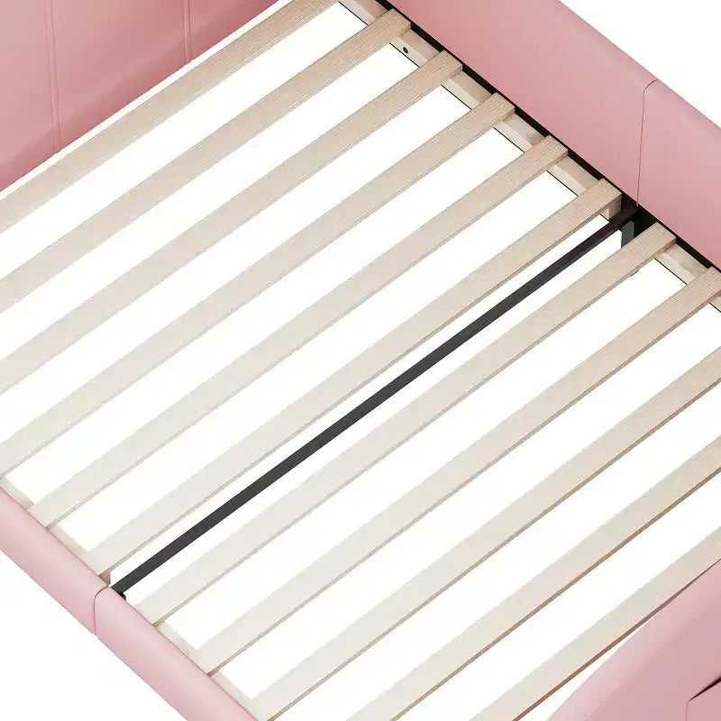 Lit capitonné simple, Cadre de lit princesse en forme de lapin pour garçons et filles, Lit plateforme simple avec tête de lit et panneau de pied pour enfants