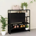 Meuble à chaussures 2 portes avec 4 étagères, organiseur de rangement moderne, cadre en métal noir, 2 tiroirs basculants