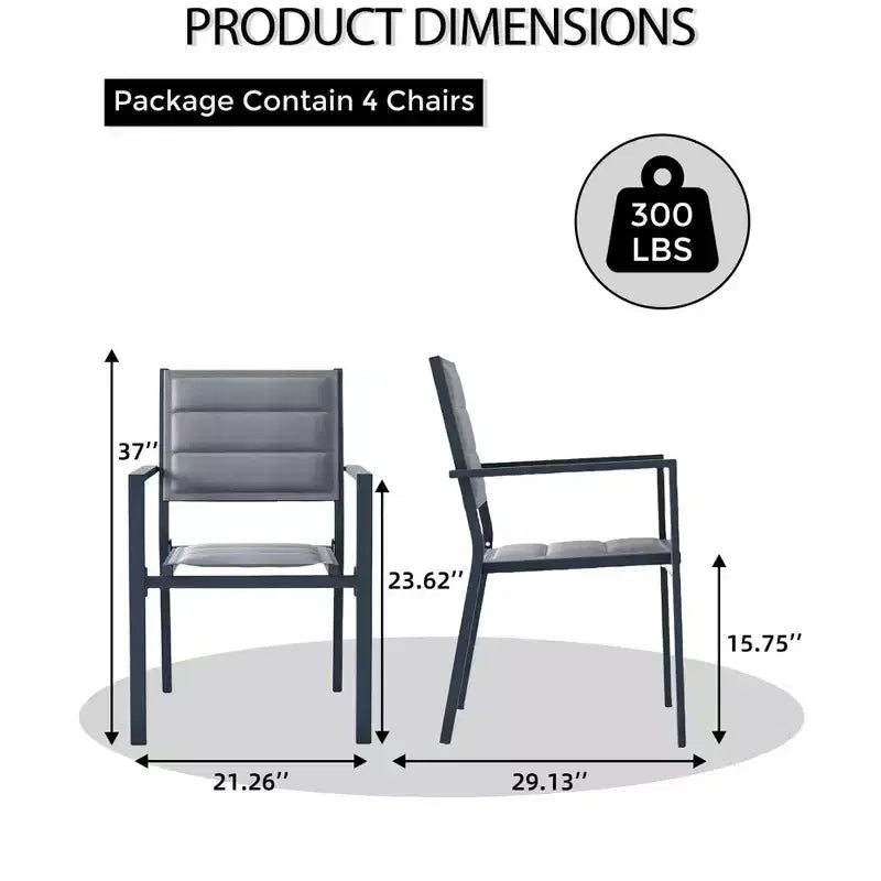 Chaises de patio empilables, chaises de salle à manger d'extérieur en alliage d'aluminium avec accoudoirs, siège large, convenant aux balcons, jardins et arrière-cours.