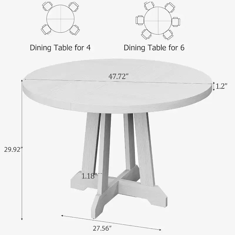 Table à manger ronde pour 4 à 6 personnes, table de salle à manger de 120 cm avec piètement central en bois, (table uniquement)
