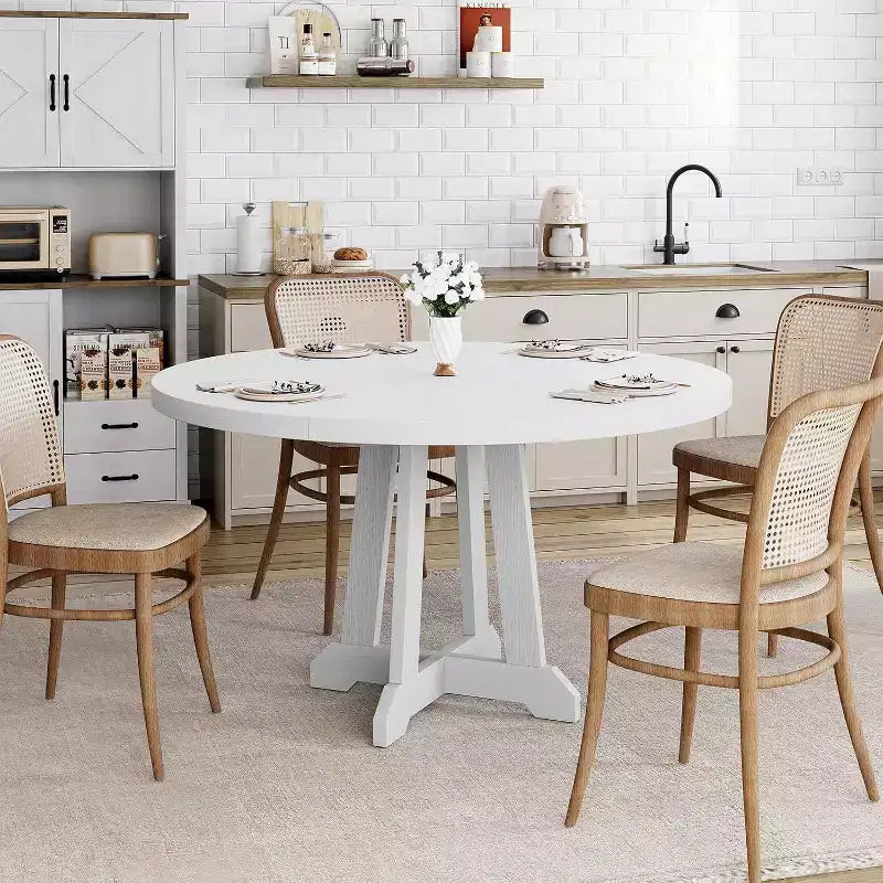 Table à manger ronde pour 4 à 6 personnes, table de salle à manger de 120 cm avec piètement central en bois, (table uniquement)