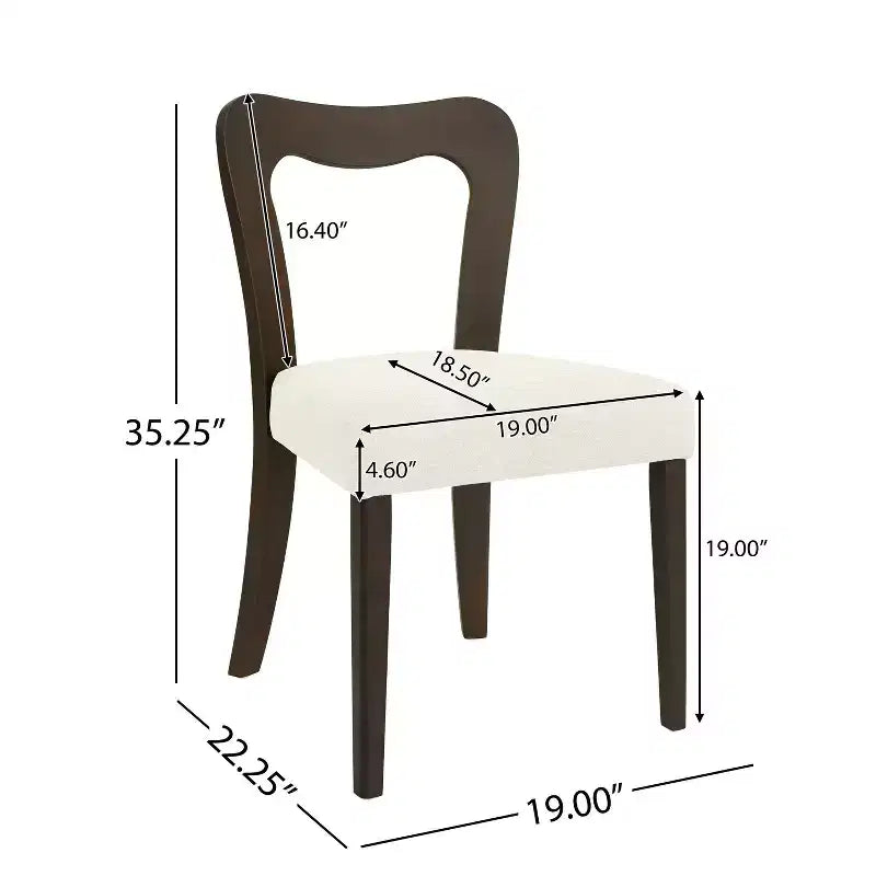 Chaises de salle à manger tapissées en bois d'hévéa avec dossier ouvert incurvé Beige/Marron foncé