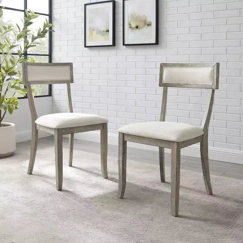 Chaises de salle à manger Gris délavé rustique : Rembourrées, Pieds en hévéa, Rembourrage en mousse