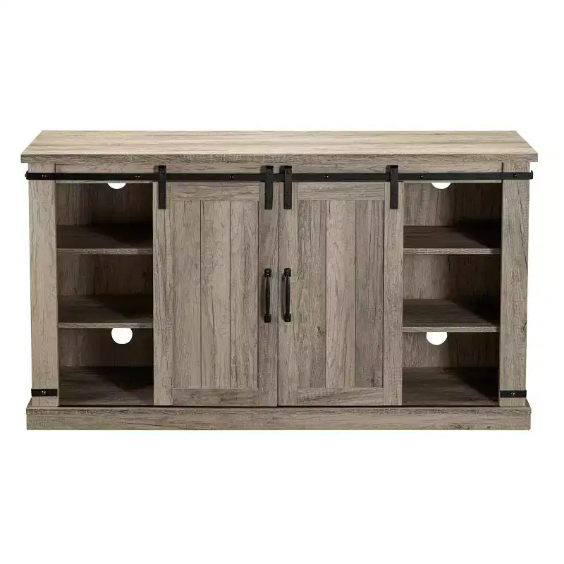 Meuble TV avec portes coulissantes et cheminée électrique pour téléviseurs jusqu'à 60", Chêne gris antique