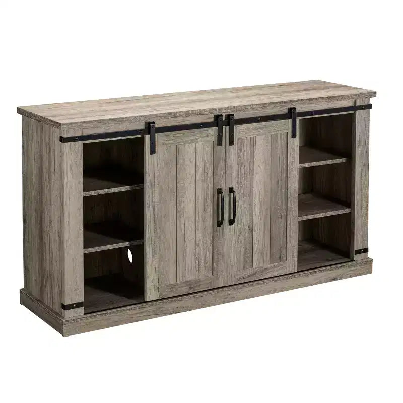 Meuble TV avec portes coulissantes et cheminée électrique pour téléviseurs jusqu'à 60", Chêne gris antique