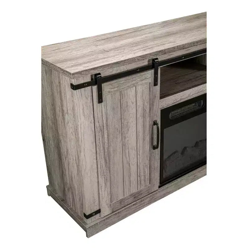 Meuble TV avec portes coulissantes et cheminée électrique pour téléviseurs jusqu'à 60", Chêne gris antique