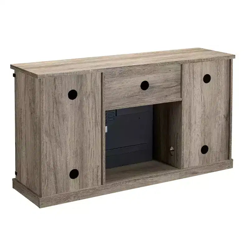 Meuble TV avec portes coulissantes et cheminée électrique pour téléviseurs jusqu'à 60", Chêne gris antique