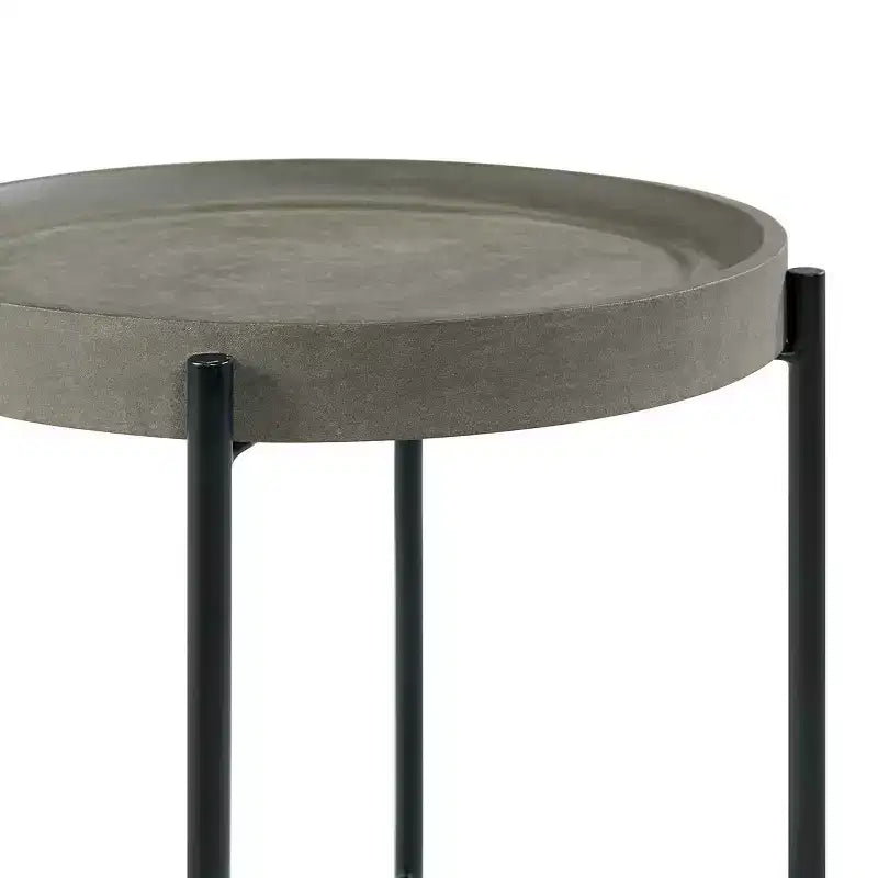 Table d'appoint ronde en bois avec revêtement en béton, Gris béton - Plateau chic en forme de plateau, Cadre en X robuste
