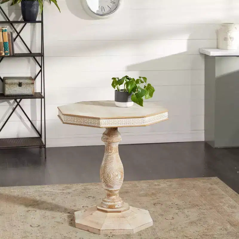 Table d'appoint rustique en bois blanchi à la chaux