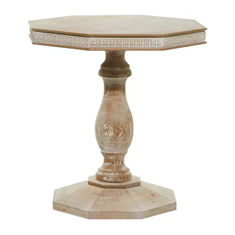 Table d'appoint rustique en bois blanchi à la chaux
