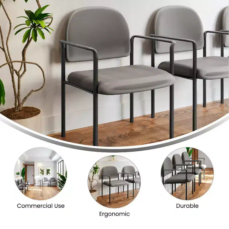 Chaise de réception latérale empilable en acier avec accoudoirs, modèle Confort
