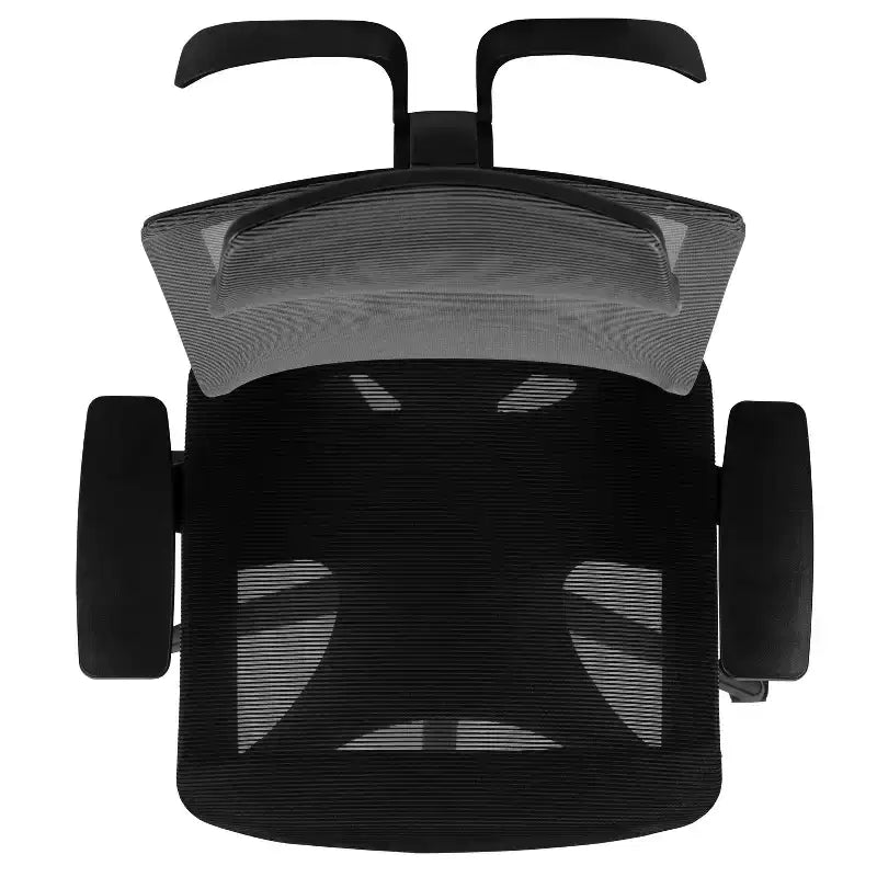 Fauteuil de bureau ergonomique en maille avec mécanisme synchrone, appui-tête réglable en inclinaison, support lombaire, porte-manteau et accoudoirs réglables