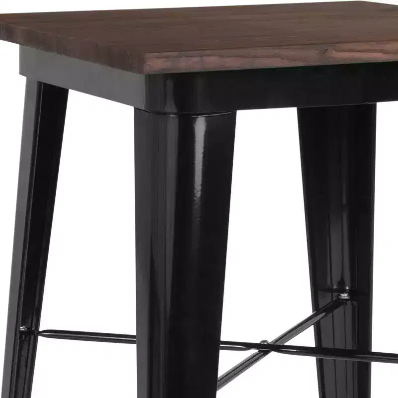 Table de bar d'intérieur carrée en bois/métal de 23,75 po