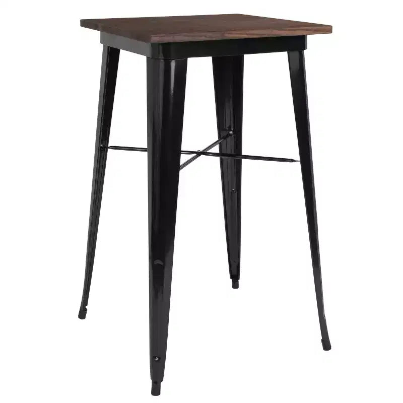Table de bar d'intérieur carrée en bois/métal de 23,75 po